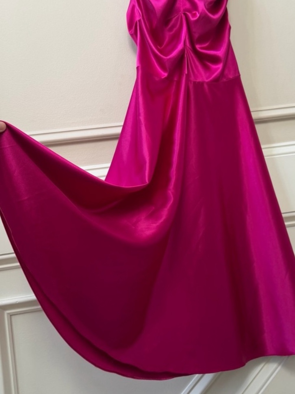 Caché magenta Satin Ruched V-Neck fishtail Evening Dress gown vintage Y2K - Picture 7 of 7